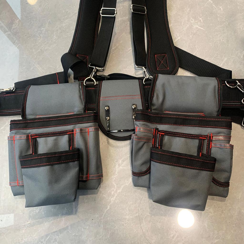 Adjustable Tool Belt for Men with Suspenders and Multi Pockets Ideal for Carpenters Construction Workers and Gardeners