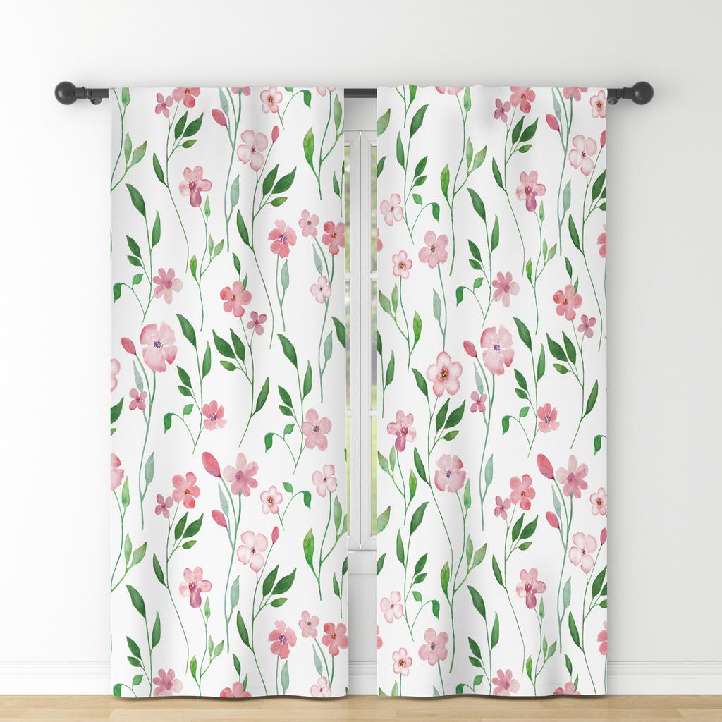 Set Of 2 Fresh Rural Style Window Curtains Floral Fragments Natural Decor Bedroom Dining Room Polyester Modern Blackout Made Treatment