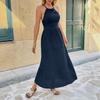 New Summer Casual Resort-style Neckwrap Skirt In Solid Color with A Fitted Waist and A Backless Design Long Dress