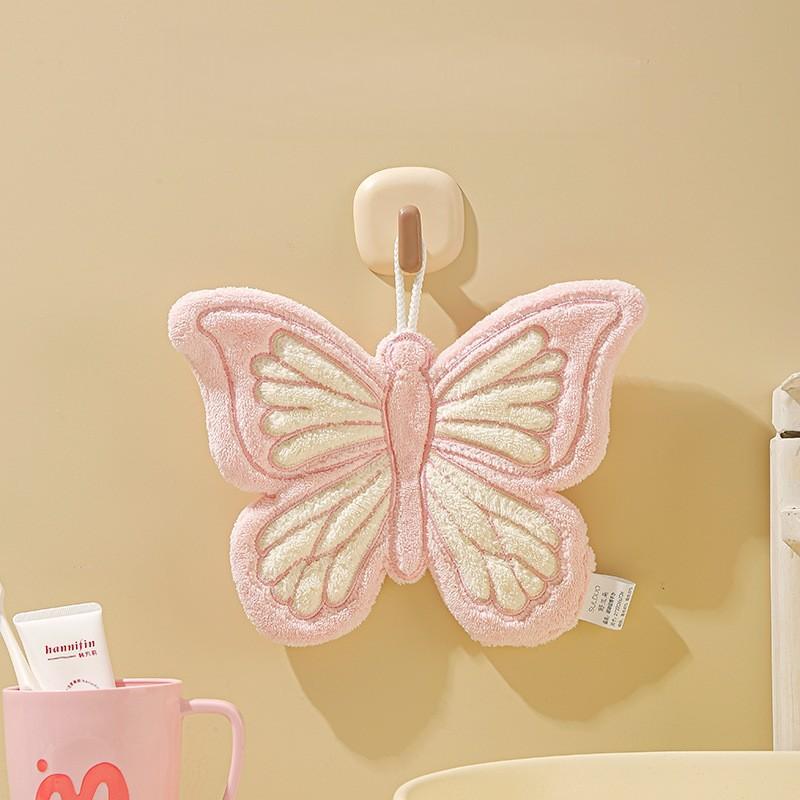 High Value Butterfly Hanging Hand Towel Coral Fleece Cartoon Styled Thick Soft Ultra Absorbent Ideal For Kitchen And Bathroom