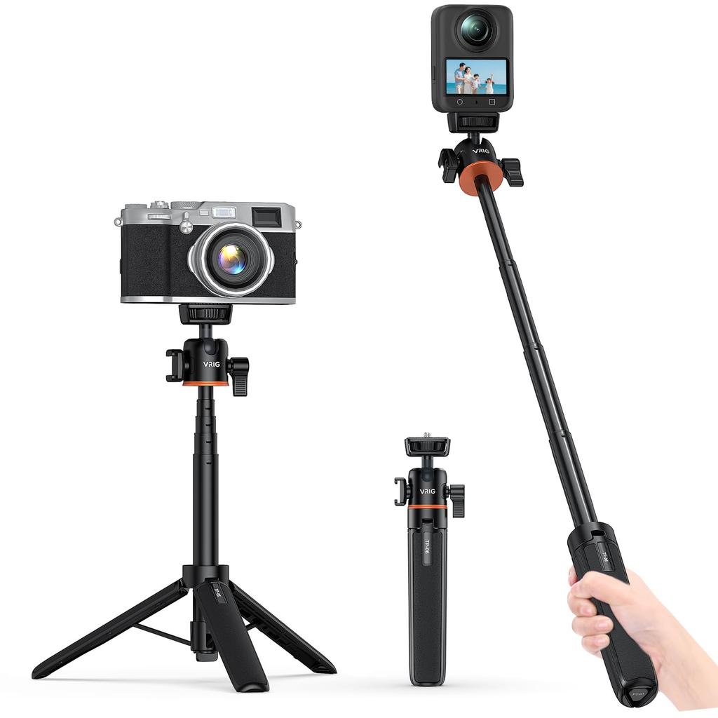 VRIG Mini Tripod Camera Tripod Tabletop Selfie Stick Rotation Ball Head with Cold Shoe 55cm Extension Lightweight Compact Screw Small Portable Tripod