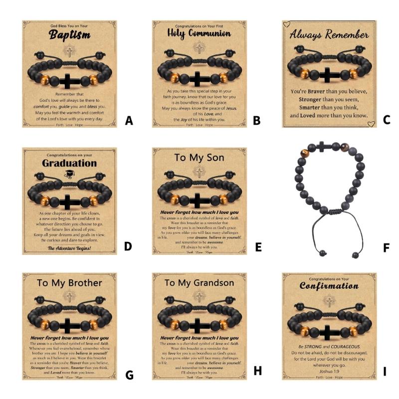 Adjustable Beaded Crosses Bracelet for Boys Religious Ceremony Christening Confirmation Gifts Godson Grandson Nephew