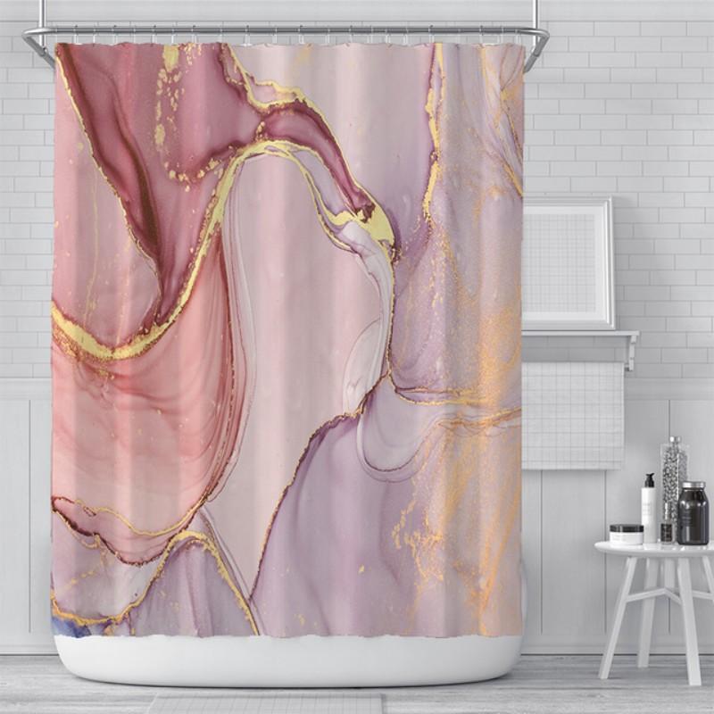 

Luxury Modern Marble Printed Waterproof Shower Curtain Pink Gold Purple Gradient Shower Curtains With Hooks 3D Bathroom Screen W60H190(CM)-1 Pcs