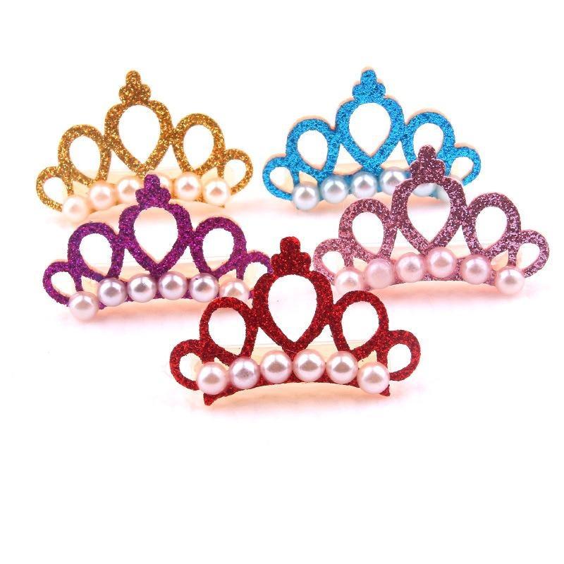 5Pcs Pet Small Dogs Cat Faux Pearl Crown Shape Bows Hair Clips Head Decoration for Pets Hairpins Decor Grooming Accessoires