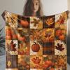 Soft Flannel Throw Blanket Fall Pumpkin Maple Leaf Plaid Print Lightweight Warm Cozy Sofa Bed Autumn Home Decor