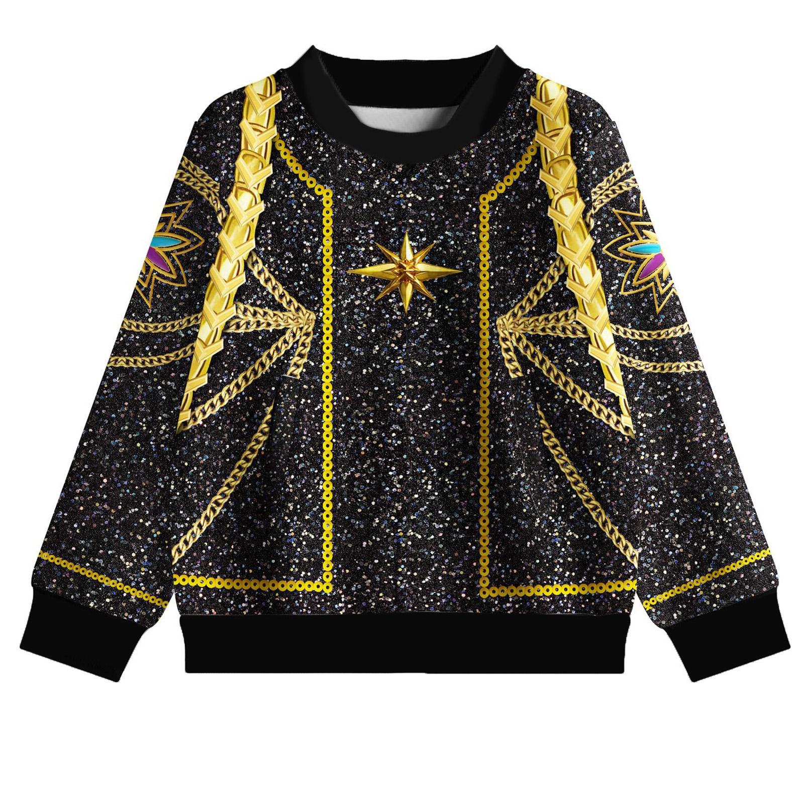 

Детский повседневный топ с круглым вырезом и рукавами семь штук с рождественским принтом 130 чёрный