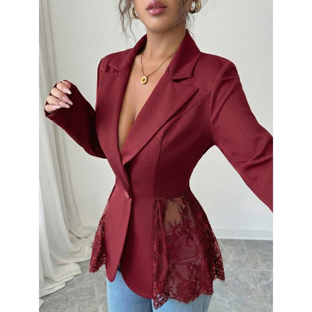 Fashionable Women's Western-style Suit Jacket with Lace Trim, Stylish, Versatile, Sexy, Slimming, Single-button, New Style, Casual Suit Jacket