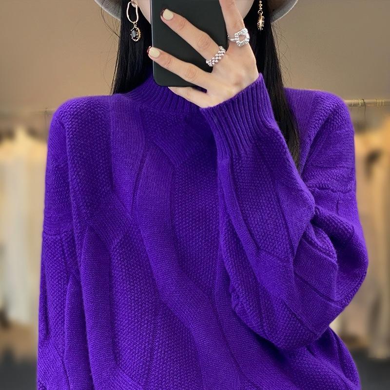 Pulovere cu gât înalt pentru femei, îngroșate pentru toamnă și iarnă, pulovere tricotate largi, de dimensiuni mari, în culori uni, pulovere trendy cu mâneci lungi
