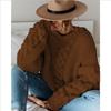 European & American Autumn/Winter V-Neck Cable Knit Loose Sweater - Solid Color Casual Knitwear
