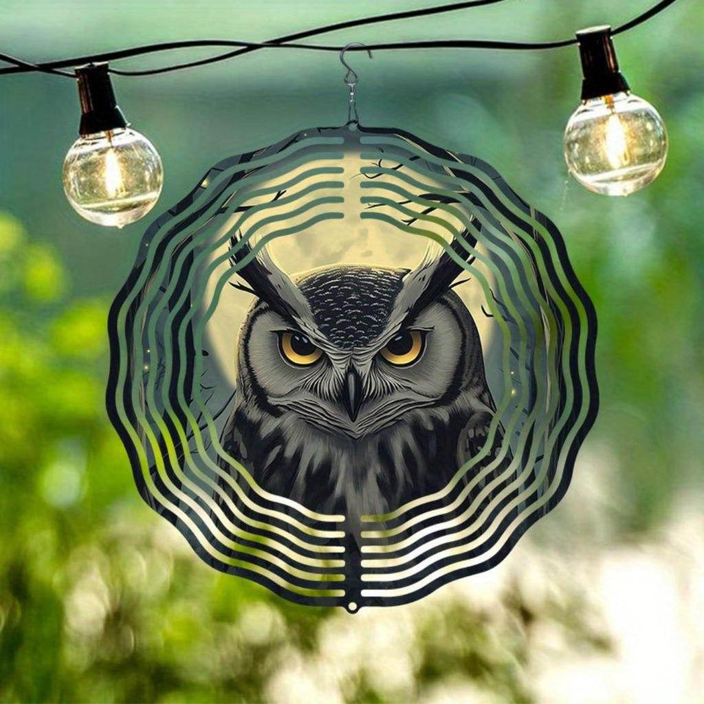 Metal Owl Wind Chime with 360 Degree Rotation Reflective Outdoor Garden Decor No Battery Needed Perfect Gift for Nature Lovers