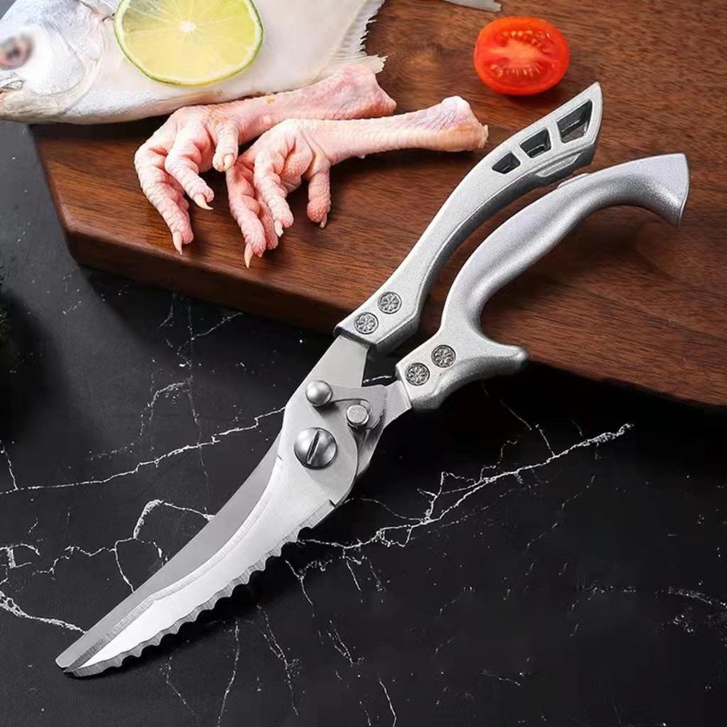 Stainless Steel Aluminum Handle All Steel Kitchen Scissors, Multifunctional And Powerful Chicken Scissors, Automaticallyhome For Cutting