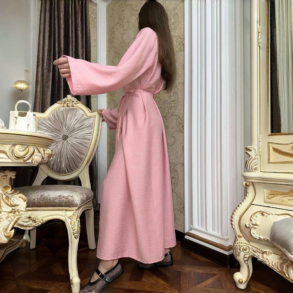 LYRIA Fashionable Pure Color Belted Slimming Long Dress New Women's Clothing One Piece Dress Stylish Wraparound