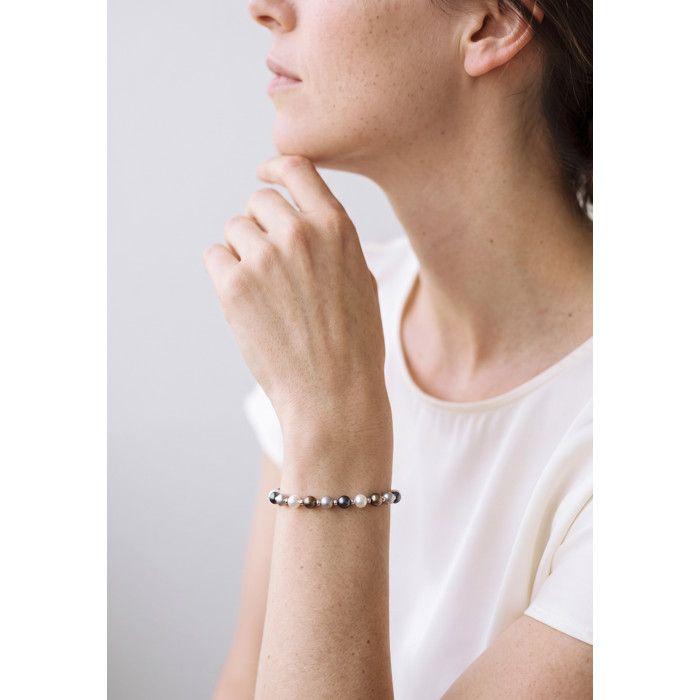 Bracelet - Pearls & Colors - Perle de Culture d'Eau Douce 3-4 mm - Perle Blanche, Grise & Noire - Argent 925 - Qualité AAA+ - Femme
