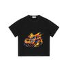 Black T Shirt with Flame Racing Car Print for Casual Wear