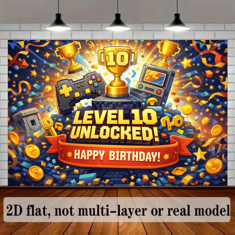 2D Pixel Game Themed 10th Birthday Party Photography Background