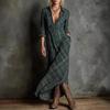 2025 Langarm Karomuster Maxikleid mit Revers
