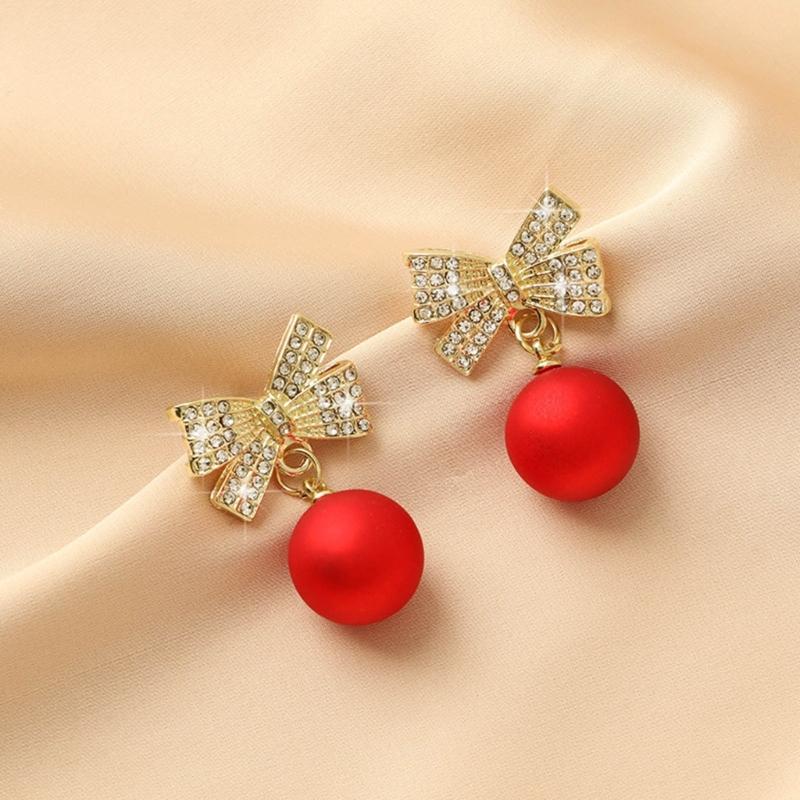 Exquisite Pearls and Diamond Dangle Earrings Charming Women' Bowknot Diamond Earrings Ornament Stylish Ear Studs Jewelry