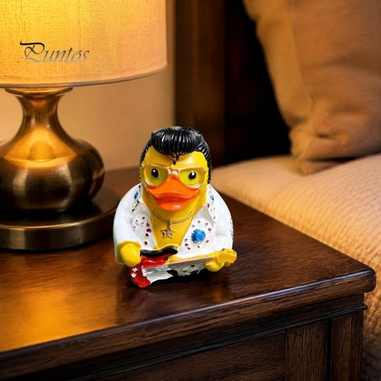 Unique Gift for Musicians Rock & Roll Duck Figurine, Resin Jumpsuit Statue with Guitar Matte Finish Figurine Desktop And Car Dashboard Decoration,