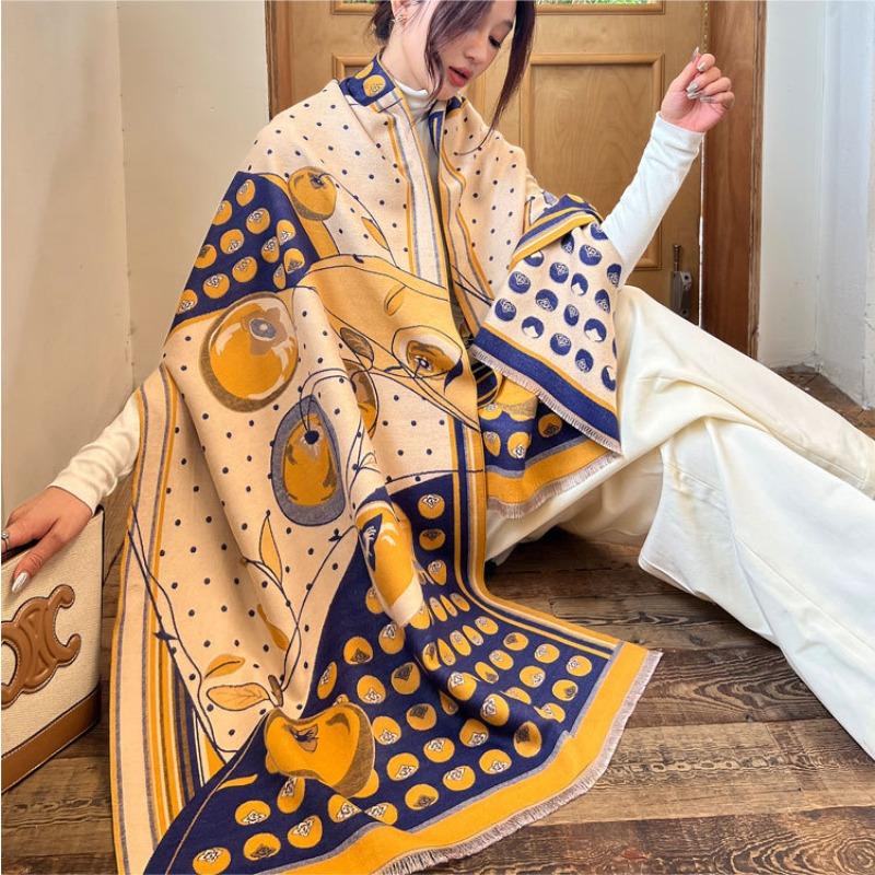 Persimmon Ruyi Jacquard Scarf Women's Autumn and Winter New Double-sided Thickened Imitation Cashmere Shawl Long Version Thickened Warm Scarf