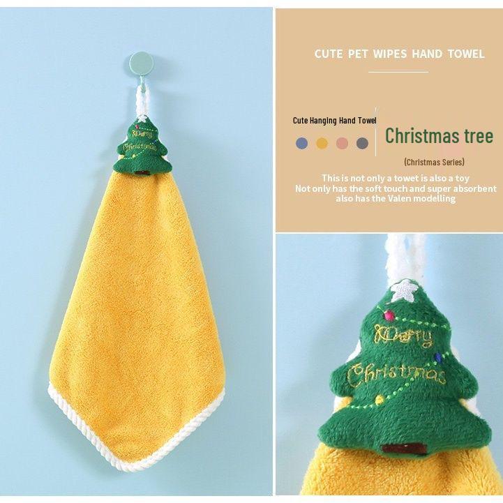 Cartoon Coral Fleece Hanging Hand Towel - Absorbent Christmas Gift for Kitchen & Bathroom