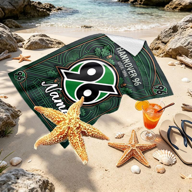 Custom Name Personalized Hannover 96 Football Print Beach Towel, for Trip Camping Beach Party Home Decor, Birthday Gift for Family & Friends