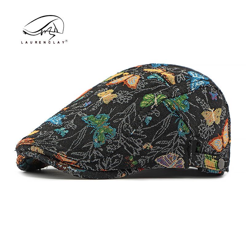 Autumn and winter new medium hat ladies cap personality butterfly embroidery beret women