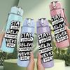 1PC Stay Believe Never Slogan Print 750ml Color Plastic Sports Water Bottle Leakproof Flip Straw Lid Suitable for Sports Office Home Use