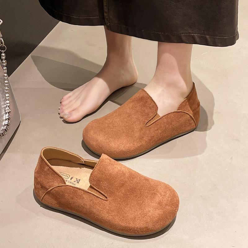 Retro Round Head One-pedal Flat-soled Women's Shoes, New Comfortable and Lightweight Versatile Commuter Casual Doudou Shoes