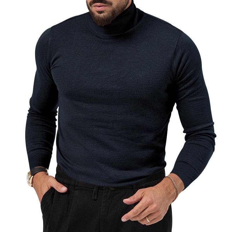 Men's Autumn/Winter High-Neck Knit Sweater - European/American Style Solid Color Long-Sleeve Fashion