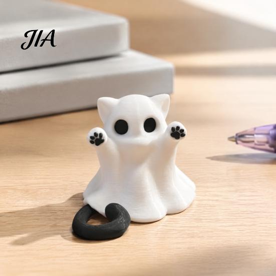 Lehká Dekorativní Kočka Duch 2 ks Halloweenská Soška, Roztomilá Figurka, Kreslený Jedinečný Díkůvzdání Dárek pro Přátele Mini Strašidelný Koťátko Ozdoba Domů