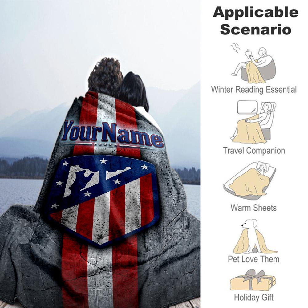 Atletico Madrid Personalized Name Blanket Lightweight Personalized Blanket Soft & Cozy Throw For Nap Bed Office Chair Office All-Season Use