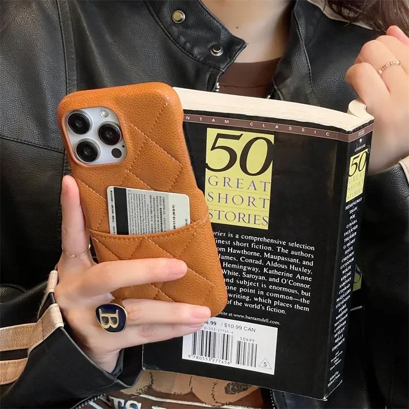 Luxury Lattice Pattern Leather Cover for IPhone 16 15 14 13 Pro Max Credit Card Slot Holder Purse Wallet Shockproof Phone Case