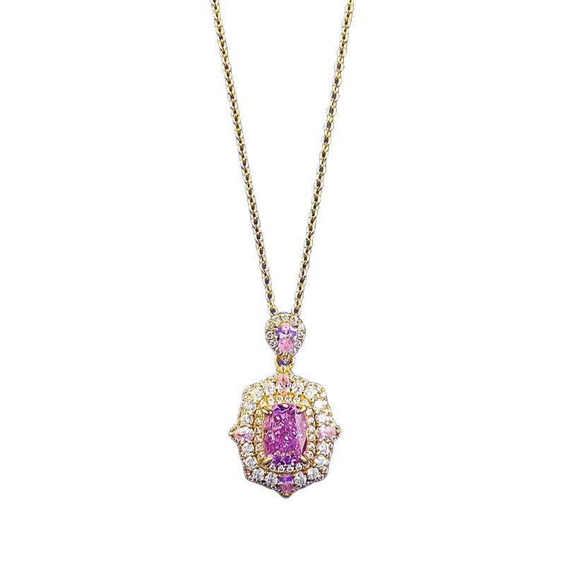 High Carbon Diamond Purple Taro Color Ice Flower Necklace Women'S Light Luxury Exquisite High Sense