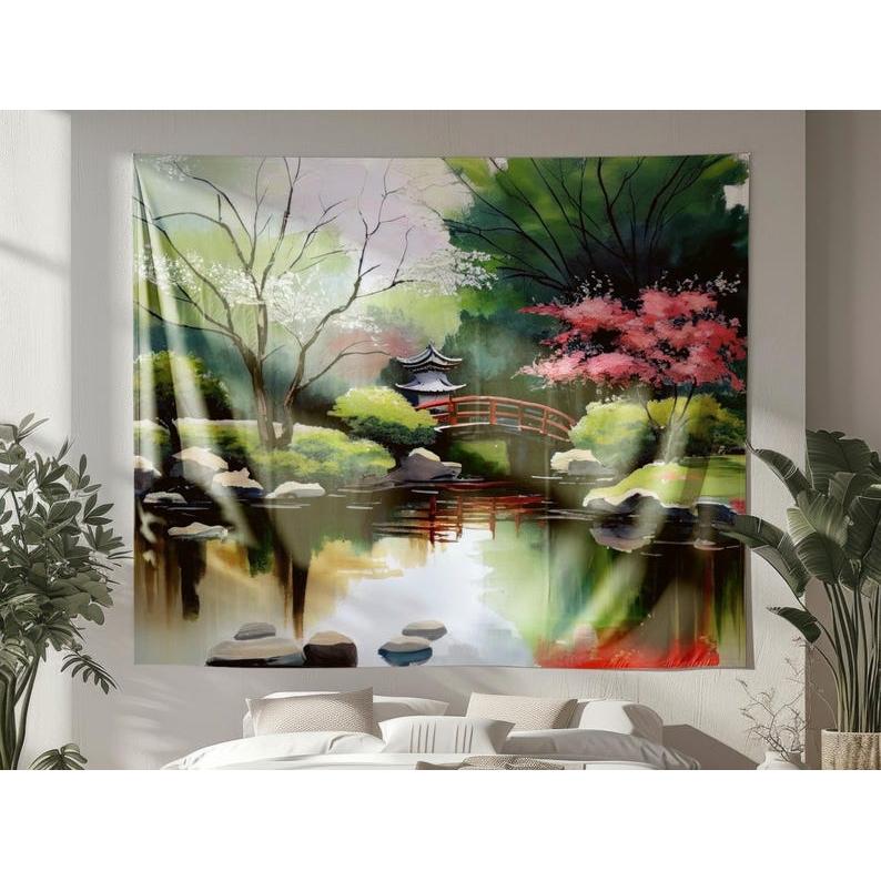 A tranquil Japanese garden tapestry 75x100