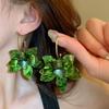 Fashion Green Resin Flower Drop Earrings for Women Vintage Metal Geometric Petal Statement Earrings Party Jewelry Accessories