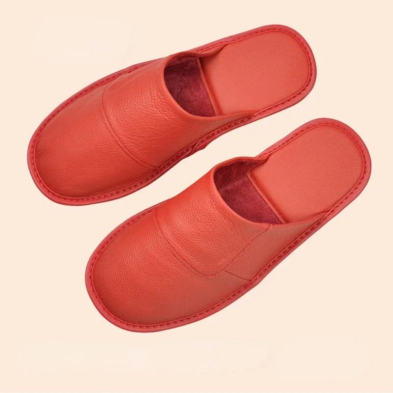  Autumn Winter Indoor Shoes Men's Women Slippers Man Concise Slides Simple Leather Home Slippers for Plus Size 46