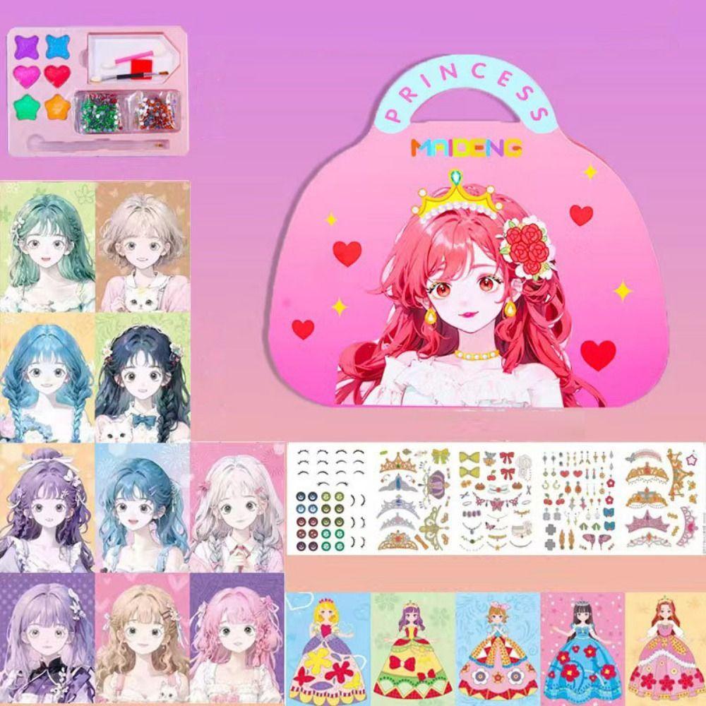 Diamond Paper Art Craft Kits Sticker Princess Dress Up Book New DIY Princess Makeup Set  Children