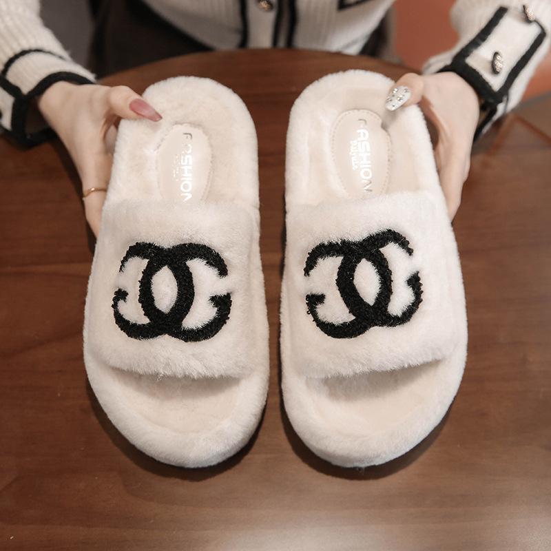 Xiaoxiangfeng Thick-bottomed Fluffy Slippers Women Wear Autumn and Winter Slippers Popular Fashion Brand Internet Celebrity Home Cotton Slippers