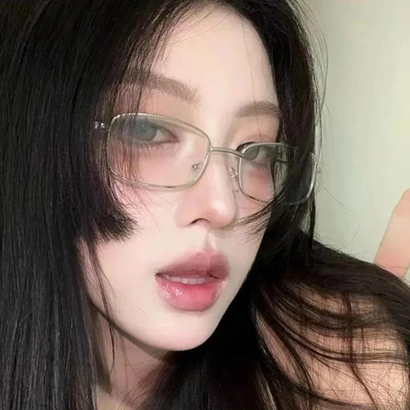Harajuku Metal Square Frame Glasses Y2K Women'S Retro Small Glasses Girls Japanese Glass Eyewear Decorative Anti-Blue Eyeglasses