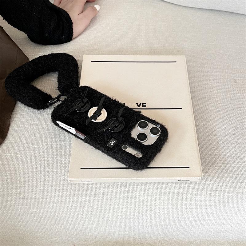 Winter Velvet 3D Bow Button Phone Case for iPhone 17/16 Pro Max/15/14