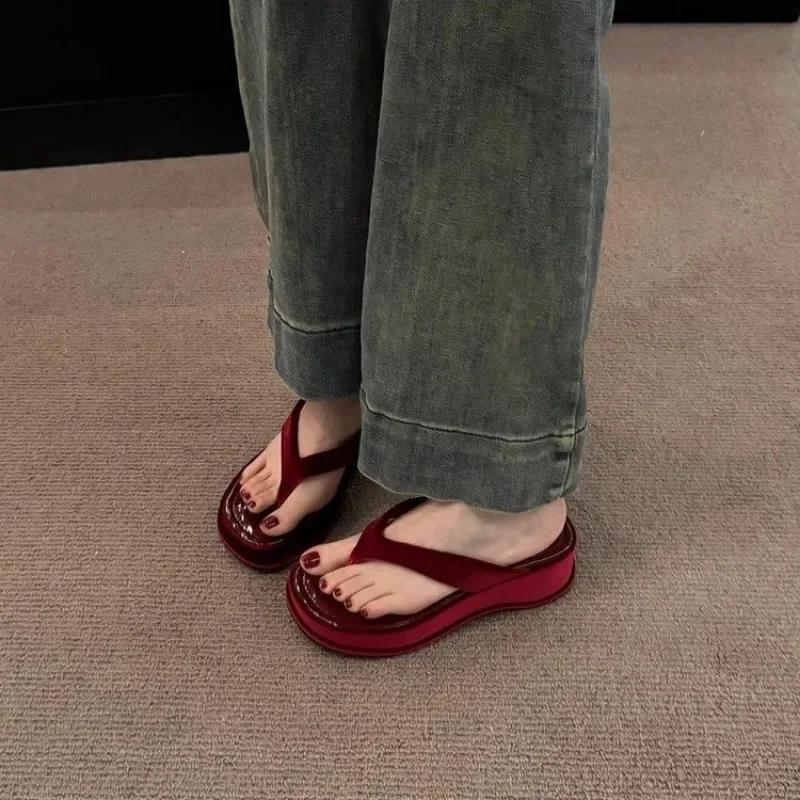 Summer Clip Toe Women Slippers  Fashion Elegant Thick Bottom Slides Shoes Ladies Outdoor Wedges Flip Flop Women Sandals