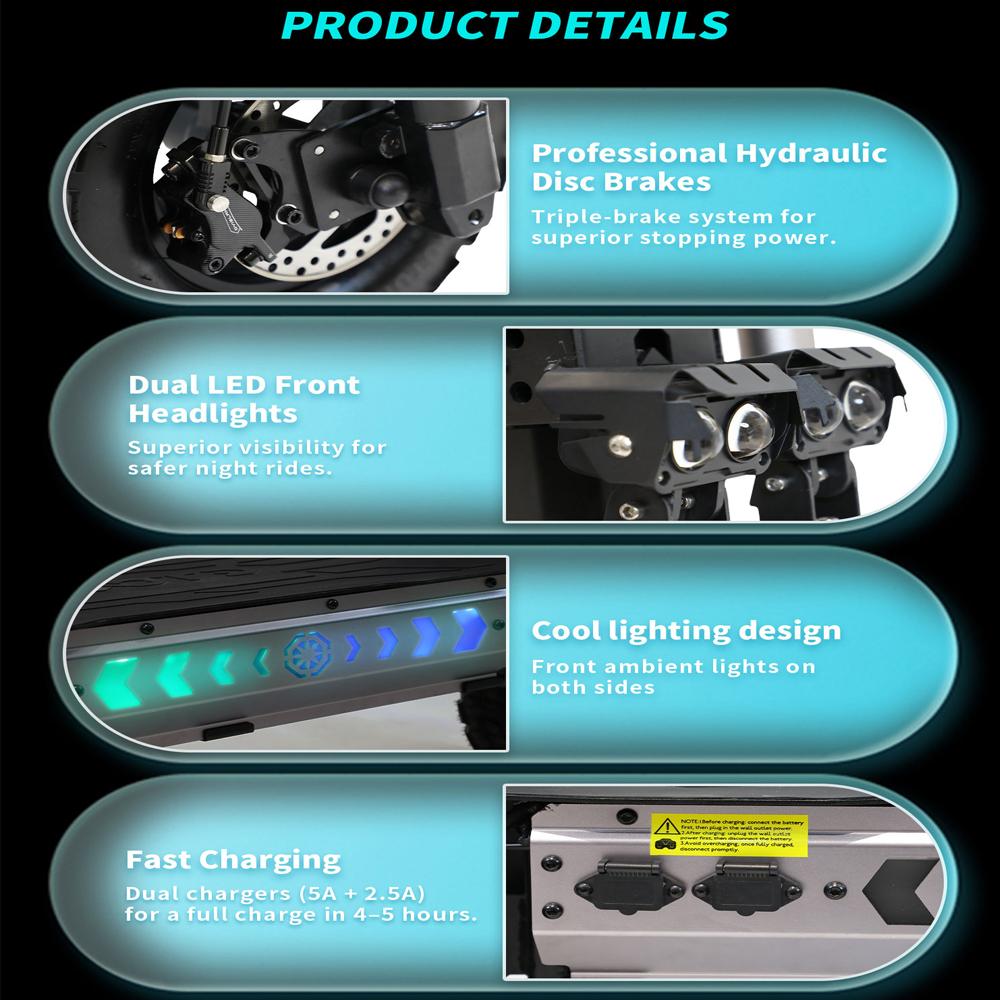 Elektroroller Klappbar OOTD T30 13" 1600W x 2 Motor Elektrischer Offroad-Roller für Erwachsene Mit Sitz 60V 31,2AH LCD-Display Höchstgeschwindigkeit 65 km/h