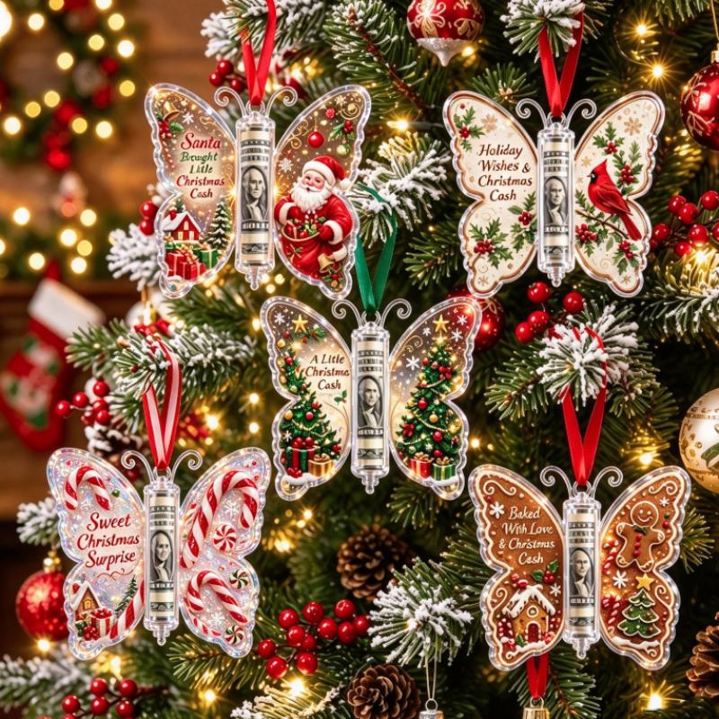 Weihnachts-Acryl-Schmetterlingsmuster Geldhalter-Röhre Hängende Ornamente Schneemann Rentier Weihnachten Dekor Geschenk