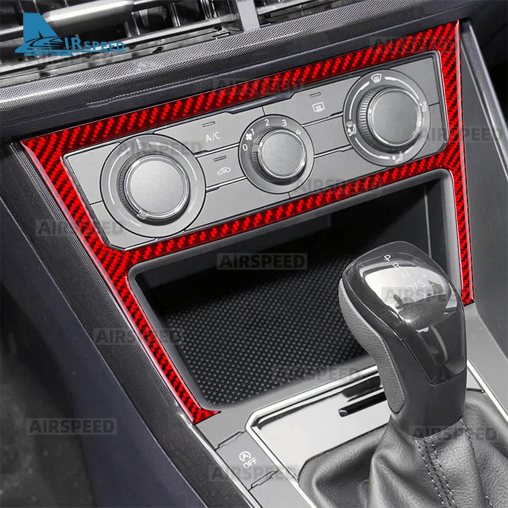 Pegatina de Marco para Panel de Control de Aire Acondicionado de Fibra de Carbono Suave Real para Volkswagen Polo 2018 2019 2020 2021-2026 Moldura Interior