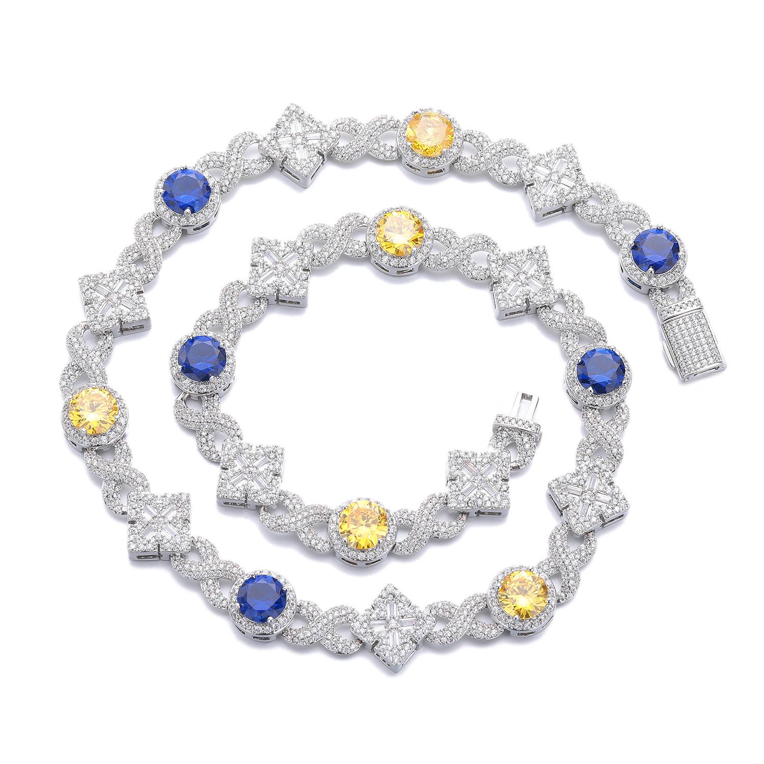 

European and American light luxury style full of two-color zircon square necklace commuter unisex jewelry accessories Bracelet 7inch (length about 18cm)