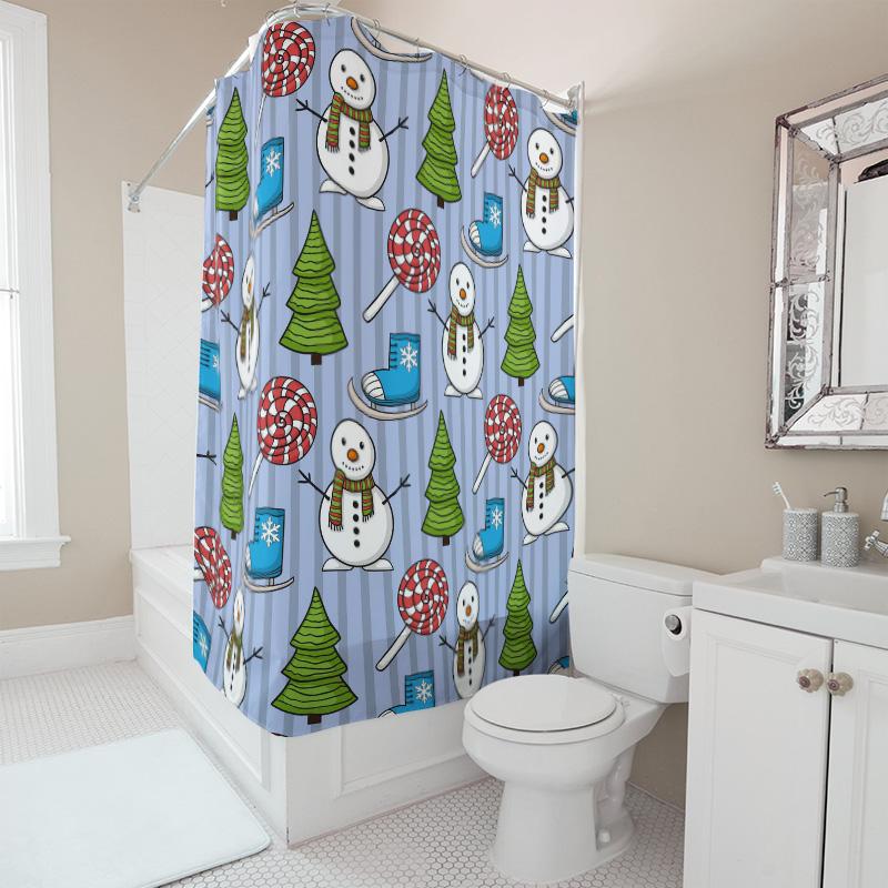 Tu Cute Snowman Shower Curtain Winter Holiday Bathroom Decor Festive Christmas Themed Waterproof Fabric Backdrop
