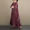 DIMANAF New 2026 Summer Beach Women Plus Size Vintage Lady Long Dress Red Loose Oversize Maxi Floral Print Cotton