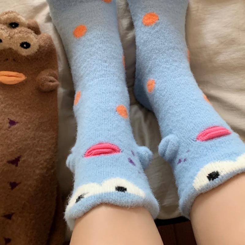 Clownfish Winter Thick Sleep Socks for Home Wear - Funny and Cute High-Chested Winter Stockings - Salmon Red-Braised Fish