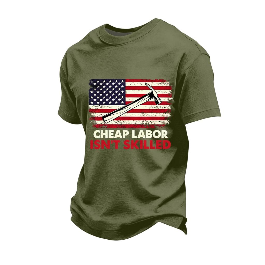 Men's Loose Fit Casual Short Sleeve T-Shirt Labor Day Graphic Print Crew Neck Cotton Blend Top for Everyday Wear
