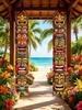 Tiki Totem Door Banner Colorful Tribal Mask Print Porch Sign for Hawaiian Luau Party Summer Tropical Bar Beach Home Decoration
